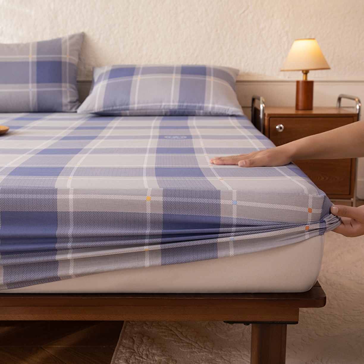 91家纺网 家纺一手货源 找家纺 八十八家纺 2026新款无印风全棉纯棉斜纹条格单床笠床笠单件单品床笠 山林