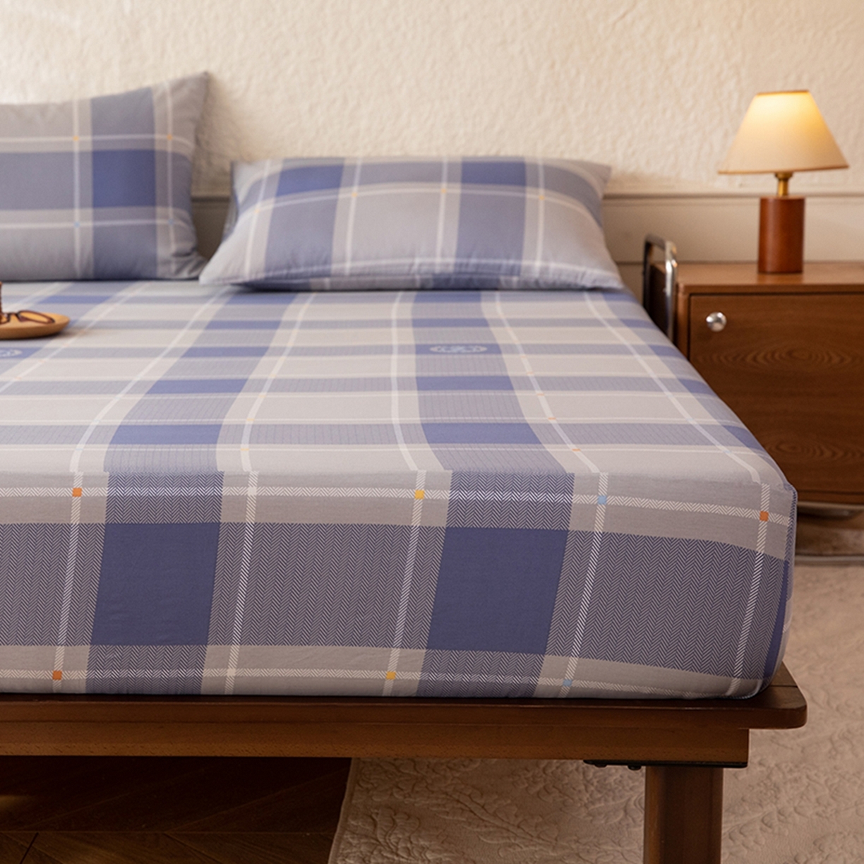 91家纺网 家纺一手货源 找家纺 八十八家纺 2026新款无印风全棉纯棉斜纹条格单床笠床笠单件单品床笠 山林