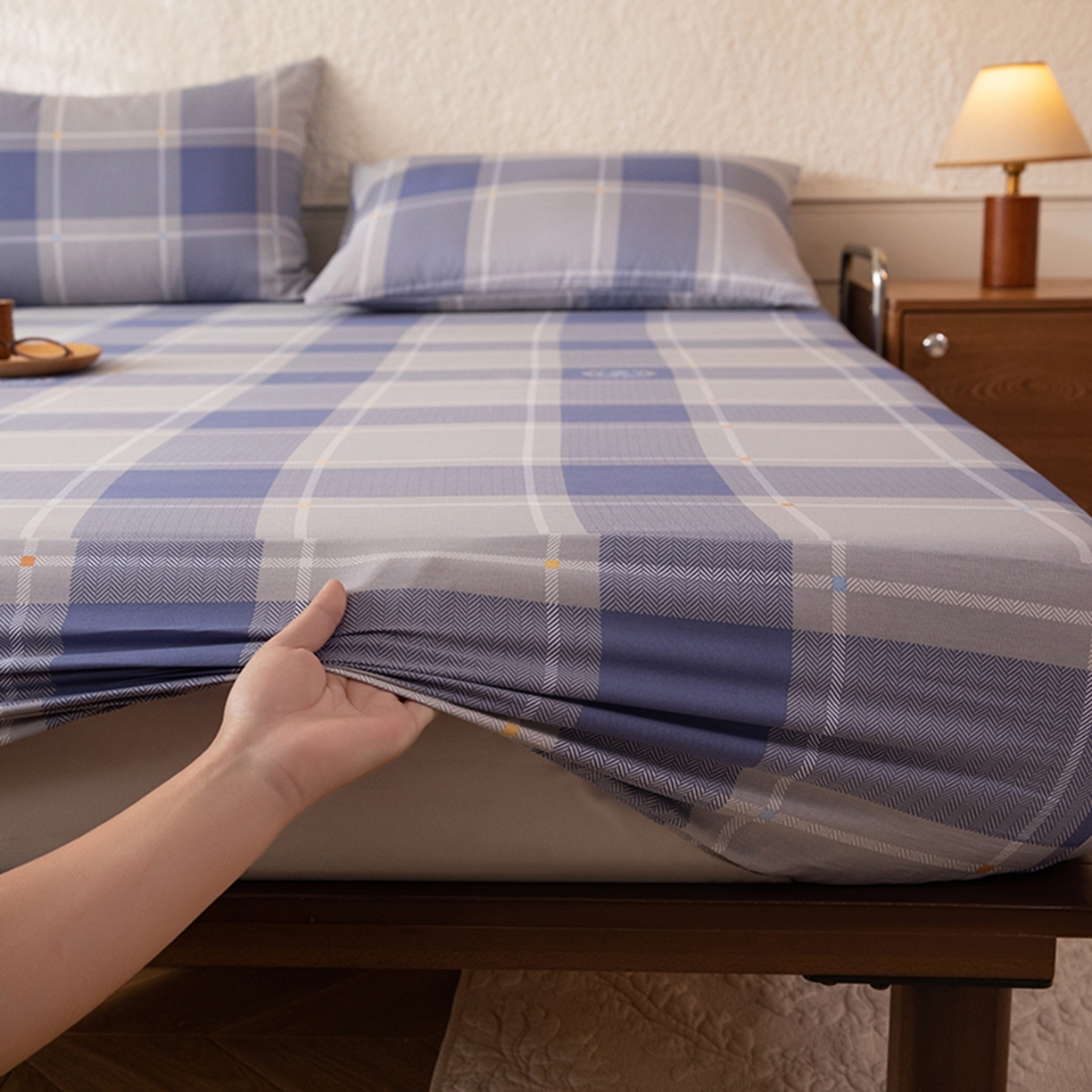 91家纺网 家纺一手货源 找家纺 八十八家纺 2026新款无印风全棉纯棉斜纹条格单床笠床笠单件单品床笠 山林