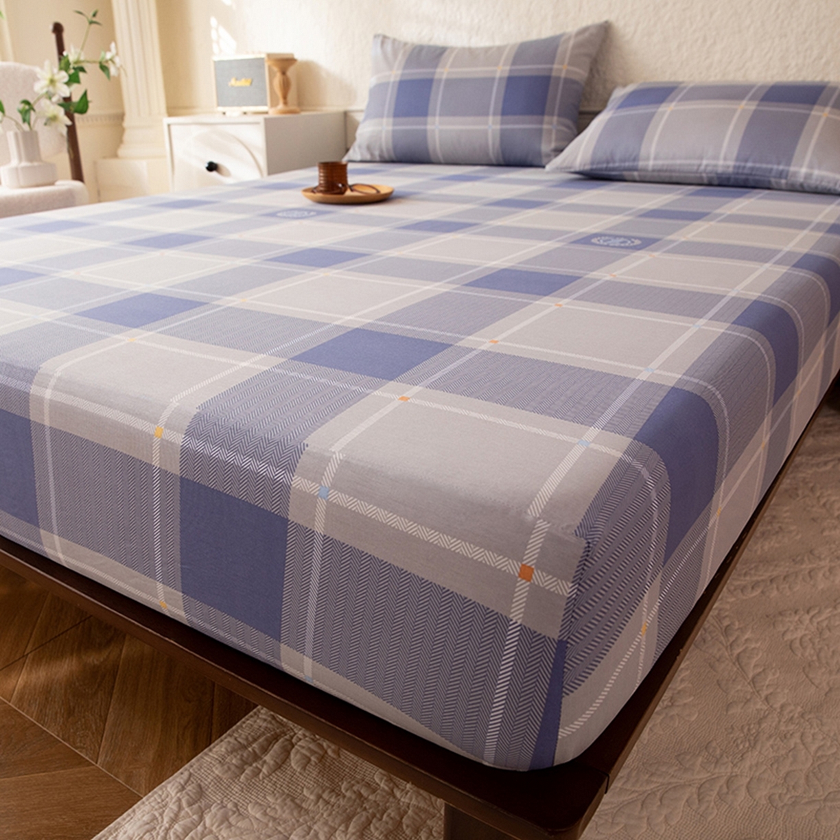 91家纺网 家纺一手货源 找家纺 八十八家纺 2026新款无印风全棉纯棉斜纹条格单床笠床笠单件单品床笠 山林