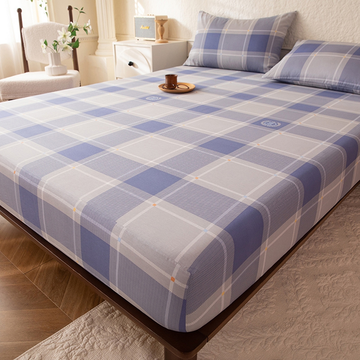 91家纺网 家纺一手货源 找家纺 八十八家纺 2026新款无印风全棉纯棉斜纹条格单床笠床笠单件单品床笠 山林