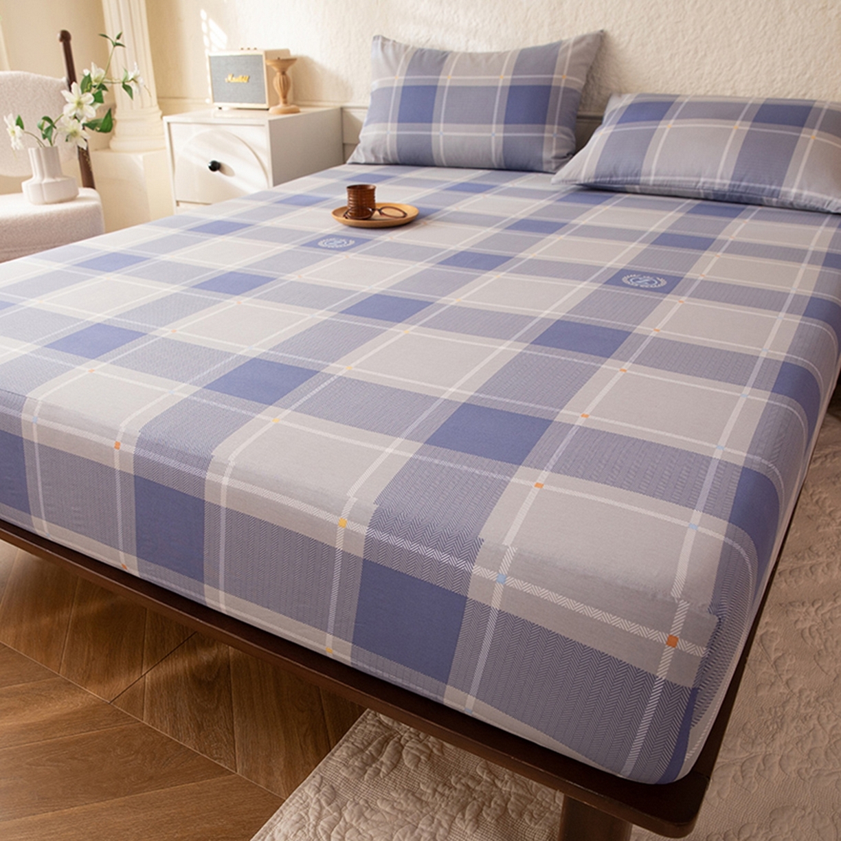 91家纺网 家纺一手货源 找家纺 八十八家纺 2026新款无印风全棉纯棉斜纹条格单床笠床笠单件单品床笠 山林