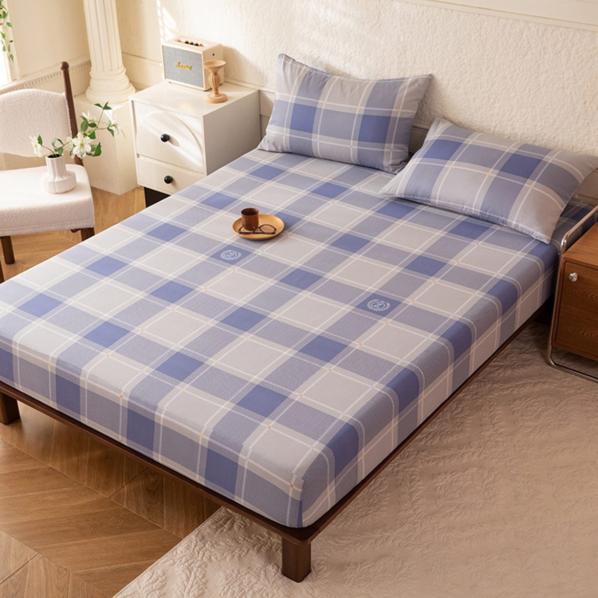 91家纺网 家纺一手货源 找家纺 八十八家纺 2026新款无印风全棉纯棉斜纹条格单床笠床笠单件单品床笠 山林