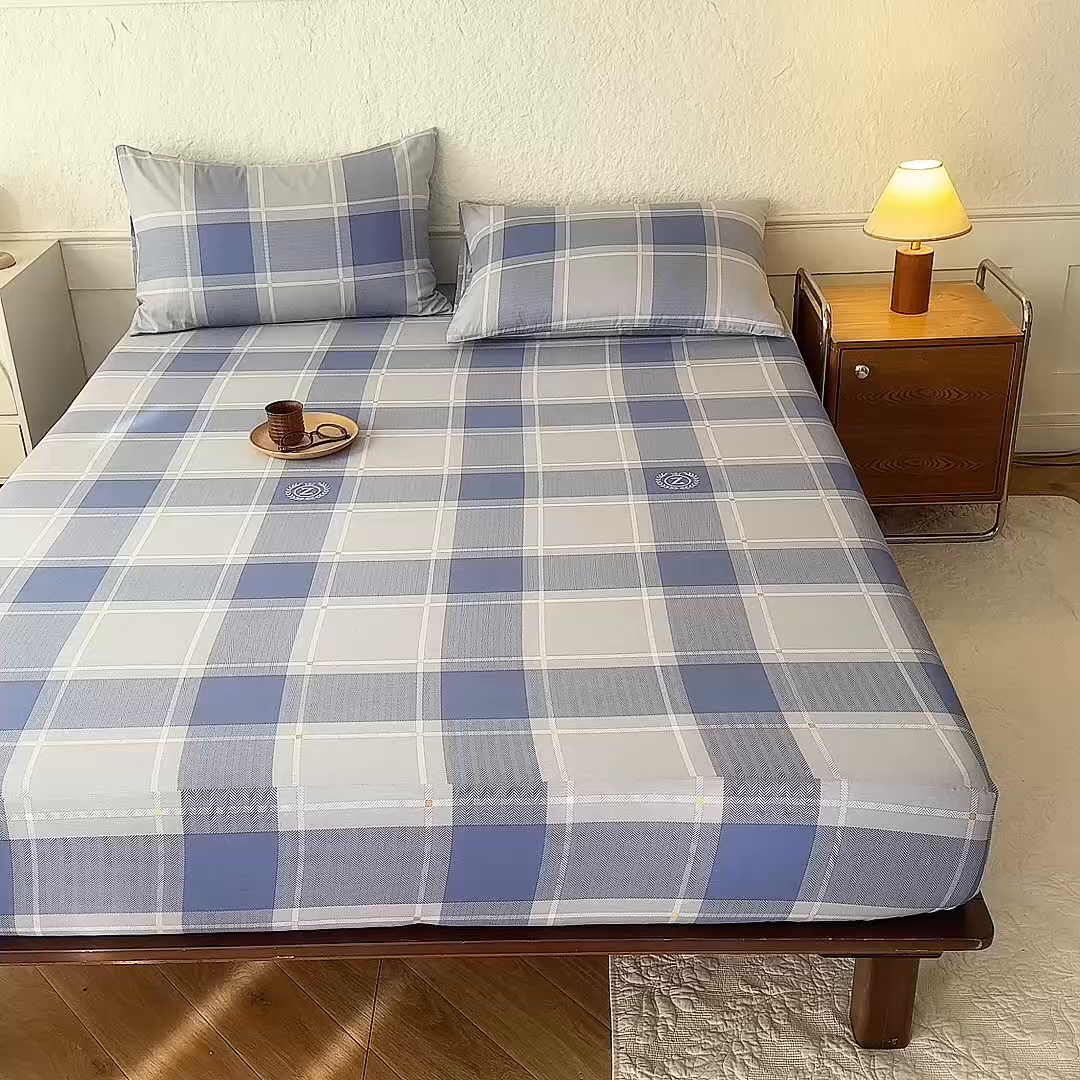 91家纺网 家纺一手货源 找家纺 八十八家纺 2026新款无印风全棉纯棉斜纹条格单床笠床笠单件单品床笠 山林