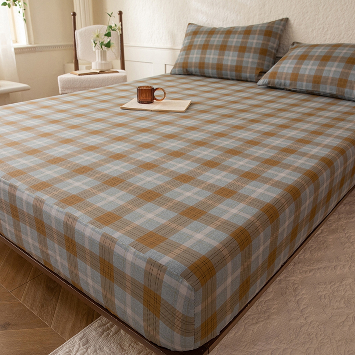 91家纺网 家纺一手货源 找家纺 八十八家纺 2026新款无印风全棉纯棉斜纹条格单床笠床笠单件单品床笠 山墨