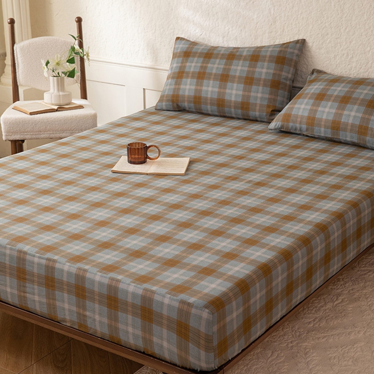 91家纺网 家纺一手货源 找家纺 八十八家纺 2026新款无印风全棉纯棉斜纹条格单床笠床笠单件单品床笠 山墨