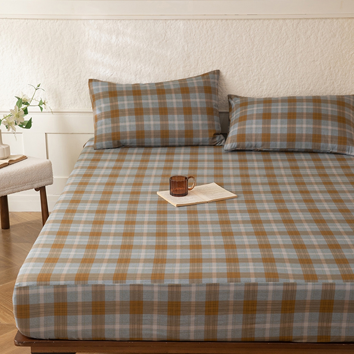 91家纺网 家纺一手货源 找家纺 八十八家纺 2026新款无印风全棉纯棉斜纹条格单床笠床笠单件单品床笠 山墨