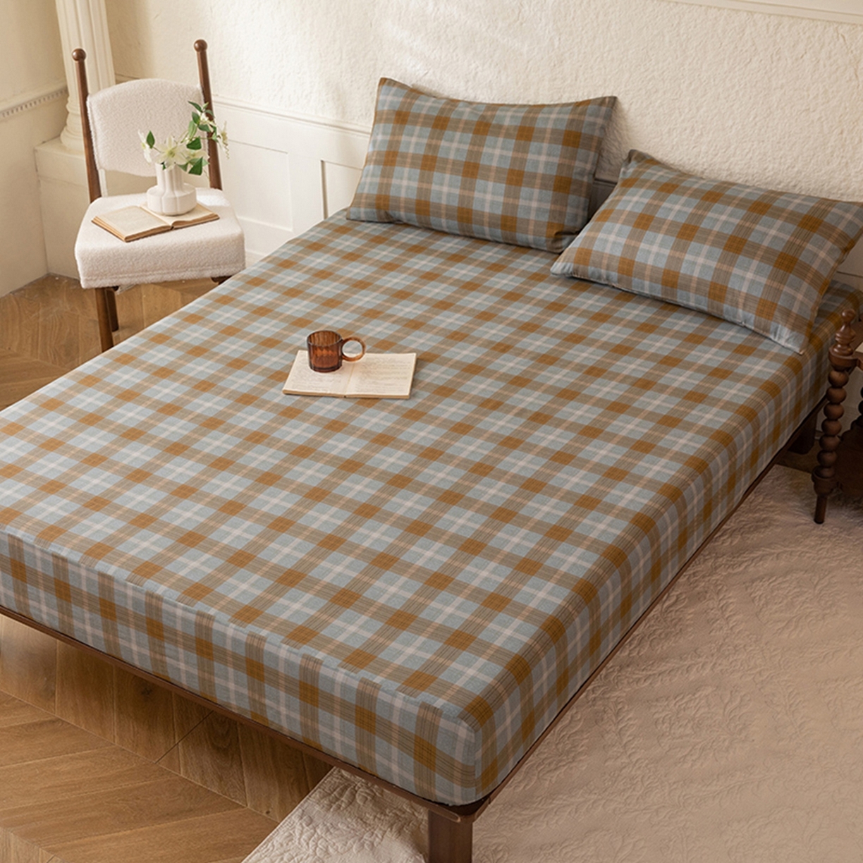 91家纺网 家纺一手货源 找家纺 八十八家纺 2026新款无印风全棉纯棉斜纹条格单床笠床笠单件单品床笠 山墨