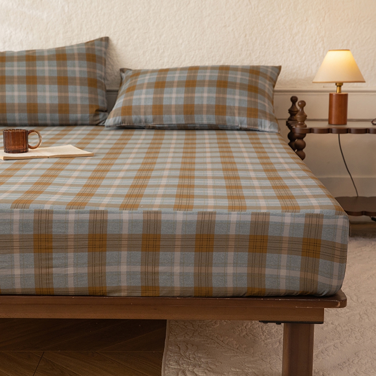 91家纺网 家纺一手货源 找家纺 八十八家纺 2026新款无印风全棉纯棉斜纹条格单床笠床笠单件单品床笠 山墨