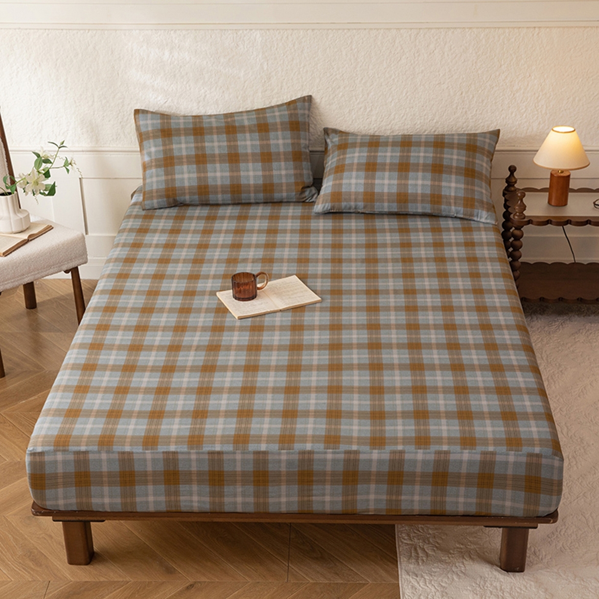 91家纺网 家纺一手货源 找家纺 八十八家纺 2026新款无印风全棉纯棉斜纹条格单床笠床笠单件单品床笠 山墨