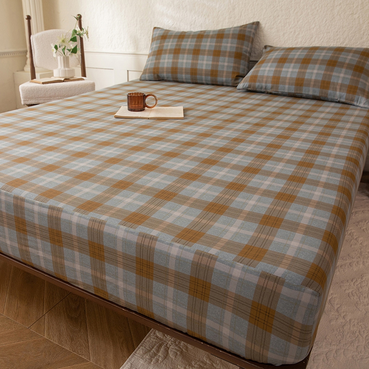 91家纺网 家纺一手货源 找家纺 八十八家纺 2026新款无印风全棉纯棉斜纹条格单床笠床笠单件单品床笠 山墨