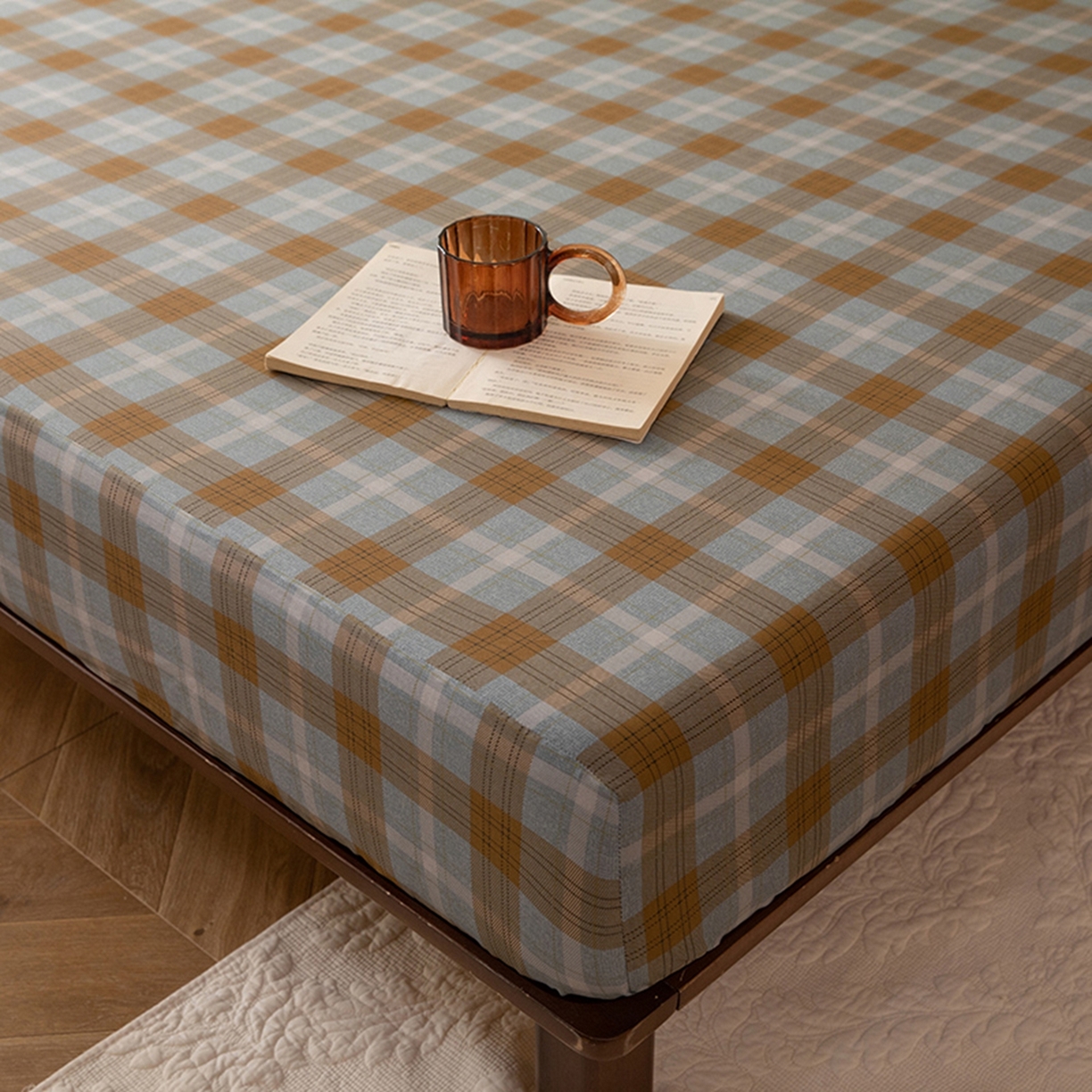 91家纺网 家纺一手货源 找家纺 八十八家纺 2026新款无印风全棉纯棉斜纹条格单床笠床笠单件单品床笠 山墨