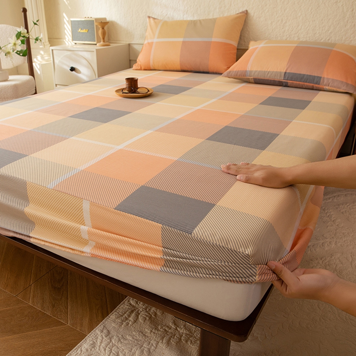 91家纺网 家纺一手货源 找家纺 八十八家纺 2026新款无印风全棉纯棉斜纹条格单床笠床笠单件单品床笠 山南