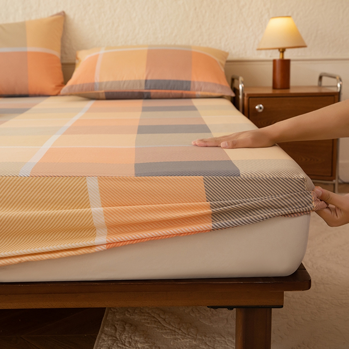 91家纺网 家纺一手货源 找家纺 八十八家纺 2026新款无印风全棉纯棉斜纹条格单床笠床笠单件单品床笠 山南