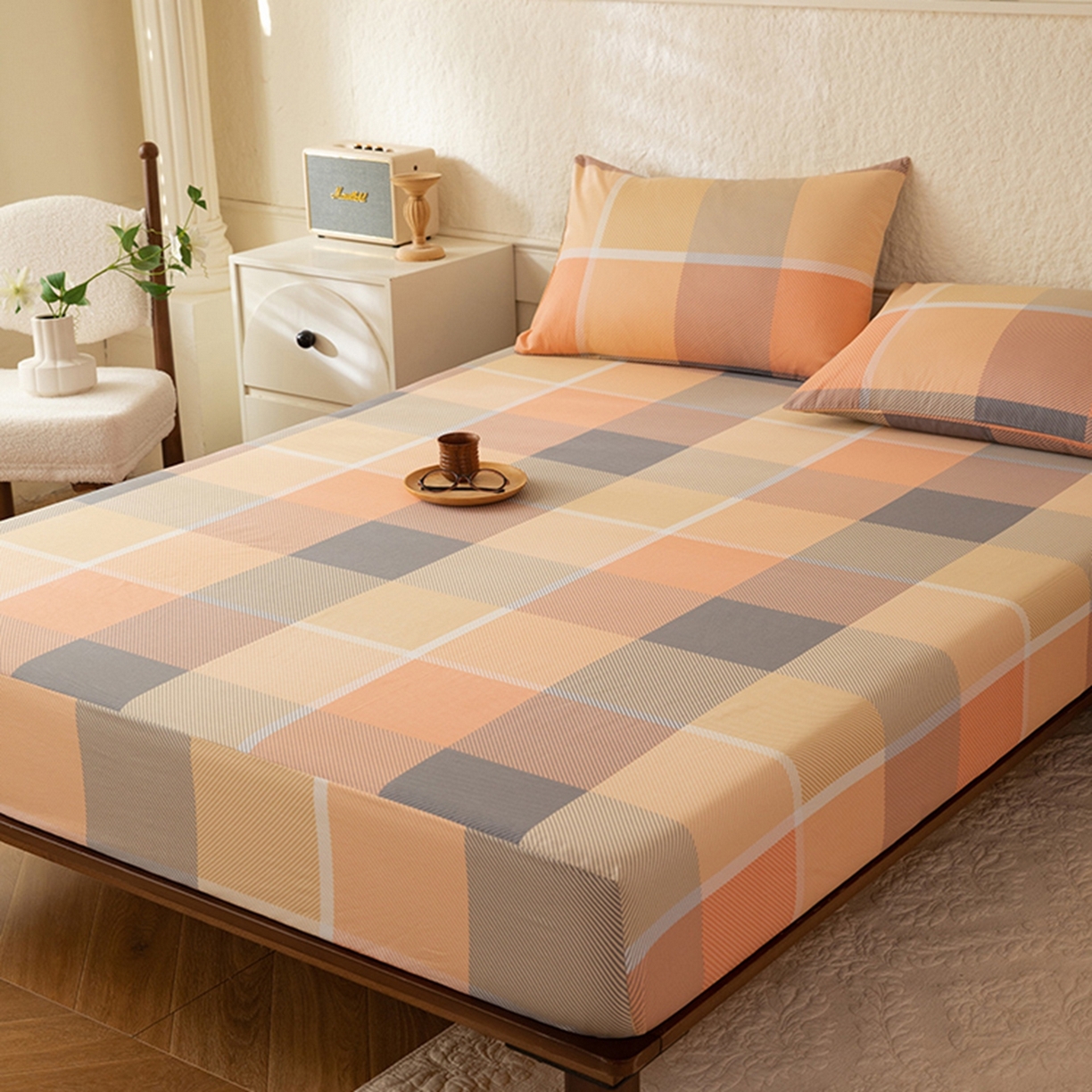 91家纺网 家纺一手货源 找家纺 八十八家纺 2026新款无印风全棉纯棉斜纹条格单床笠床笠单件单品床笠 山南