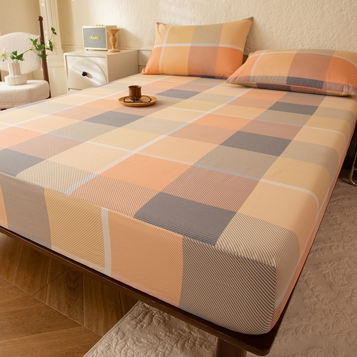 91家纺网 家纺一手货源 找家纺 八十八家纺 2026新款无印风全棉纯棉斜纹条格单床笠床笠单件单品床笠 山南