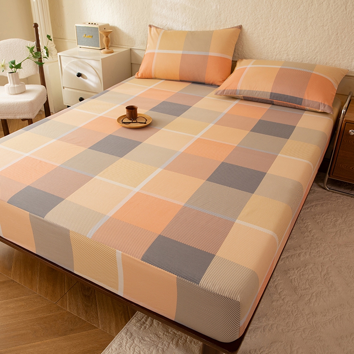 91家纺网 家纺一手货源 找家纺 八十八家纺 2026新款无印风全棉纯棉斜纹条格单床笠床笠单件单品床笠 山南