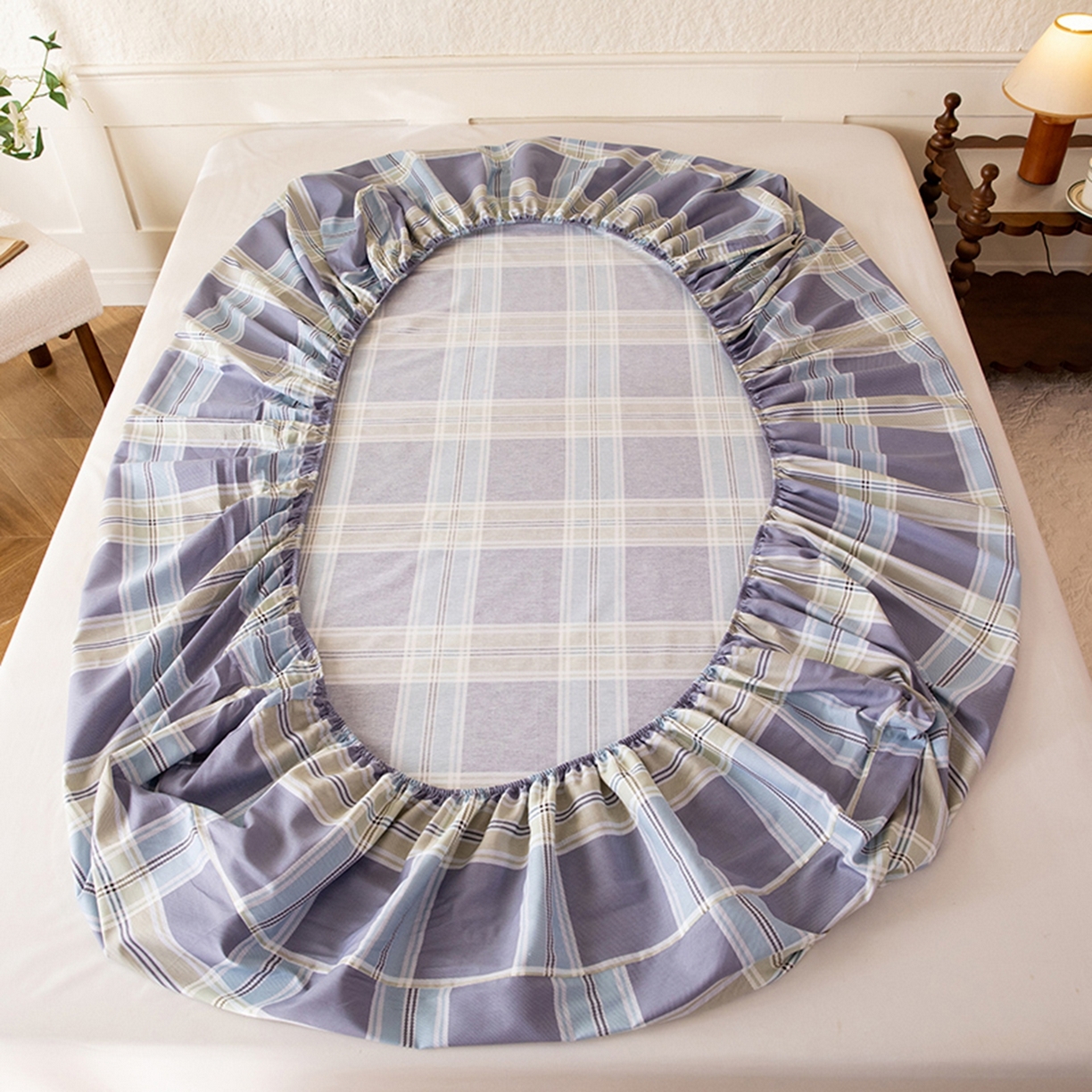 91家纺网 家纺一手货源 找家纺 八十八家纺 2026新款无印风全棉纯棉斜纹条格单床笠床笠单件单品床笠 山月