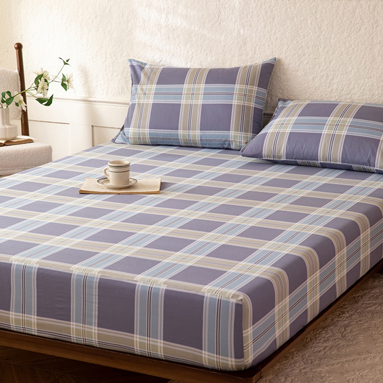 91家纺网 家纺一手货源 找家纺 八十八家纺 2026新款无印风全棉纯棉斜纹条格单床笠床笠单件单品床笠 山月