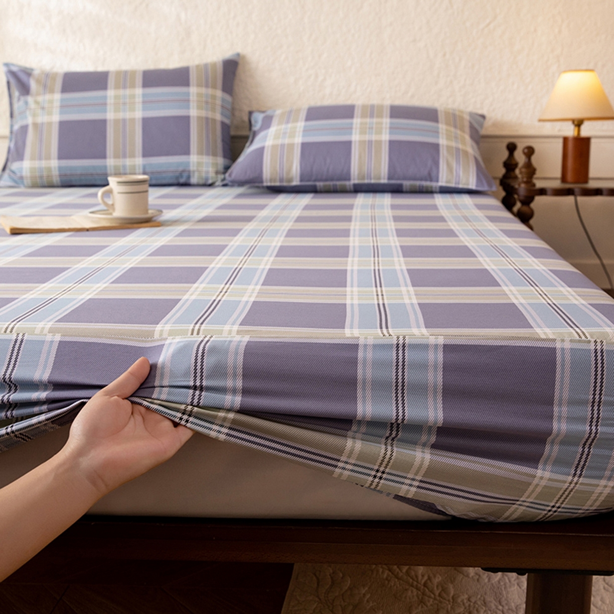 91家纺网 家纺一手货源 找家纺 八十八家纺 2026新款无印风全棉纯棉斜纹条格单床笠床笠单件单品床笠 山月