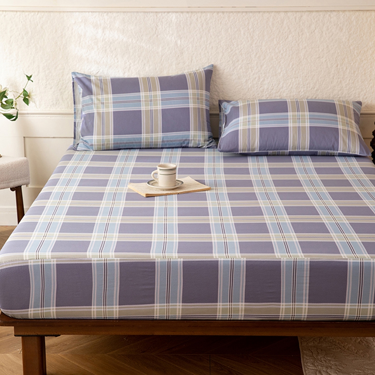 91家纺网 家纺一手货源 找家纺 八十八家纺 2026新款无印风全棉纯棉斜纹条格单床笠床笠单件单品床笠 山月