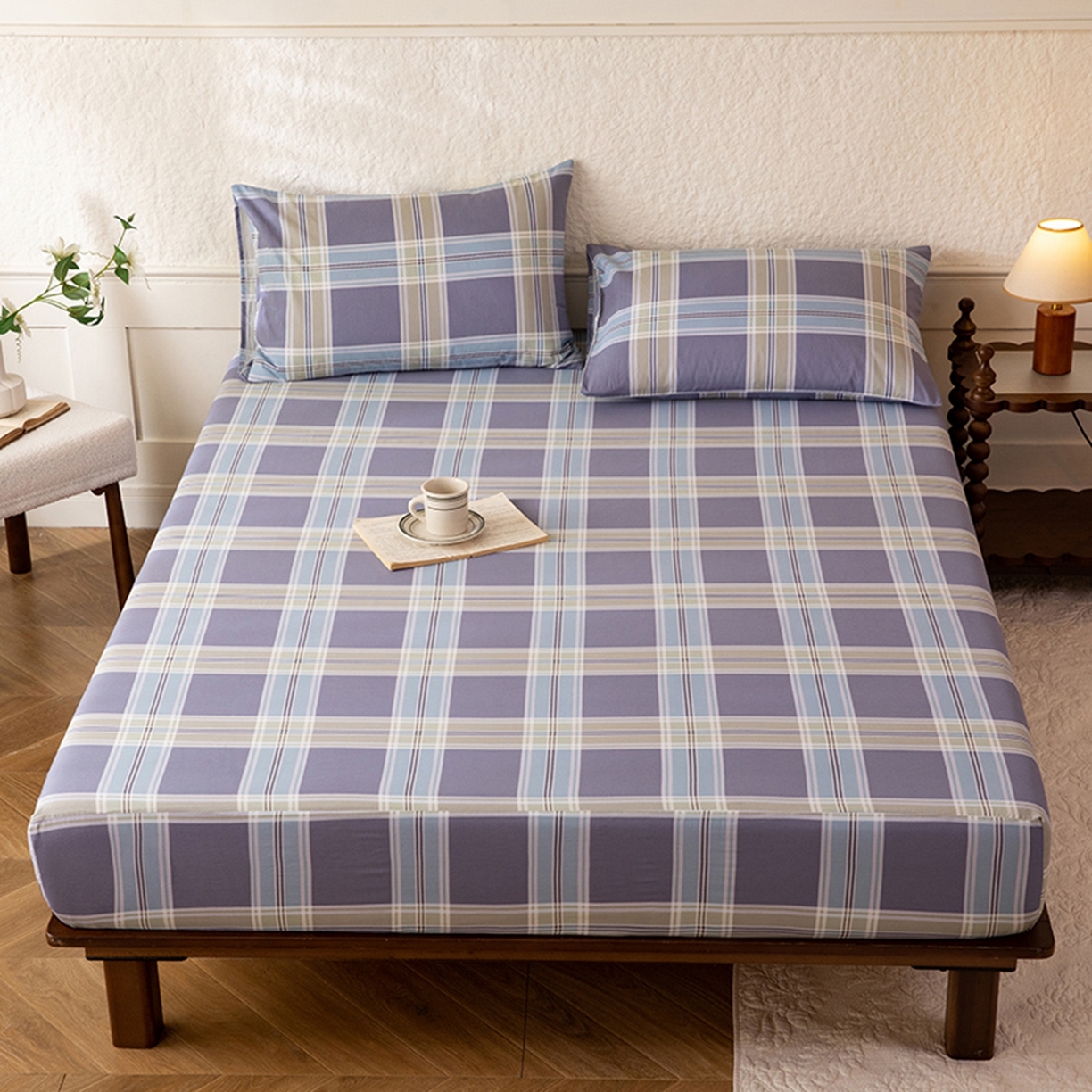 91家纺网 家纺一手货源 找家纺 八十八家纺 2026新款无印风全棉纯棉斜纹条格单床笠床笠单件单品床笠 山月