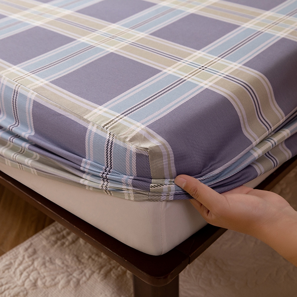 91家纺网 家纺一手货源 找家纺 八十八家纺 2026新款无印风全棉纯棉斜纹条格单床笠床笠单件单品床笠 山月