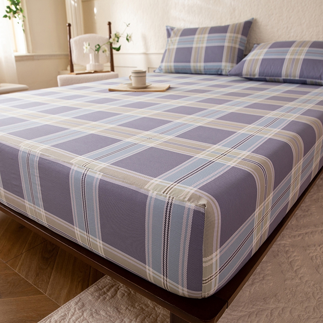 91家纺网 家纺一手货源 找家纺 八十八家纺 2026新款无印风全棉纯棉斜纹条格单床笠床笠单件单品床笠 山月