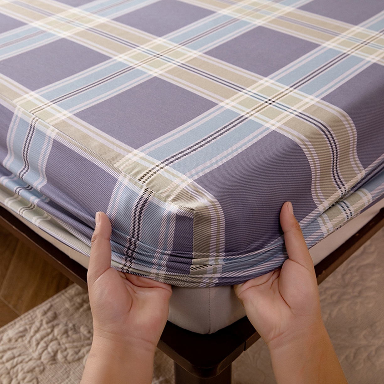 91家纺网 家纺一手货源 找家纺 八十八家纺 2026新款无印风全棉纯棉斜纹条格单床笠床笠单件单品床笠 山月