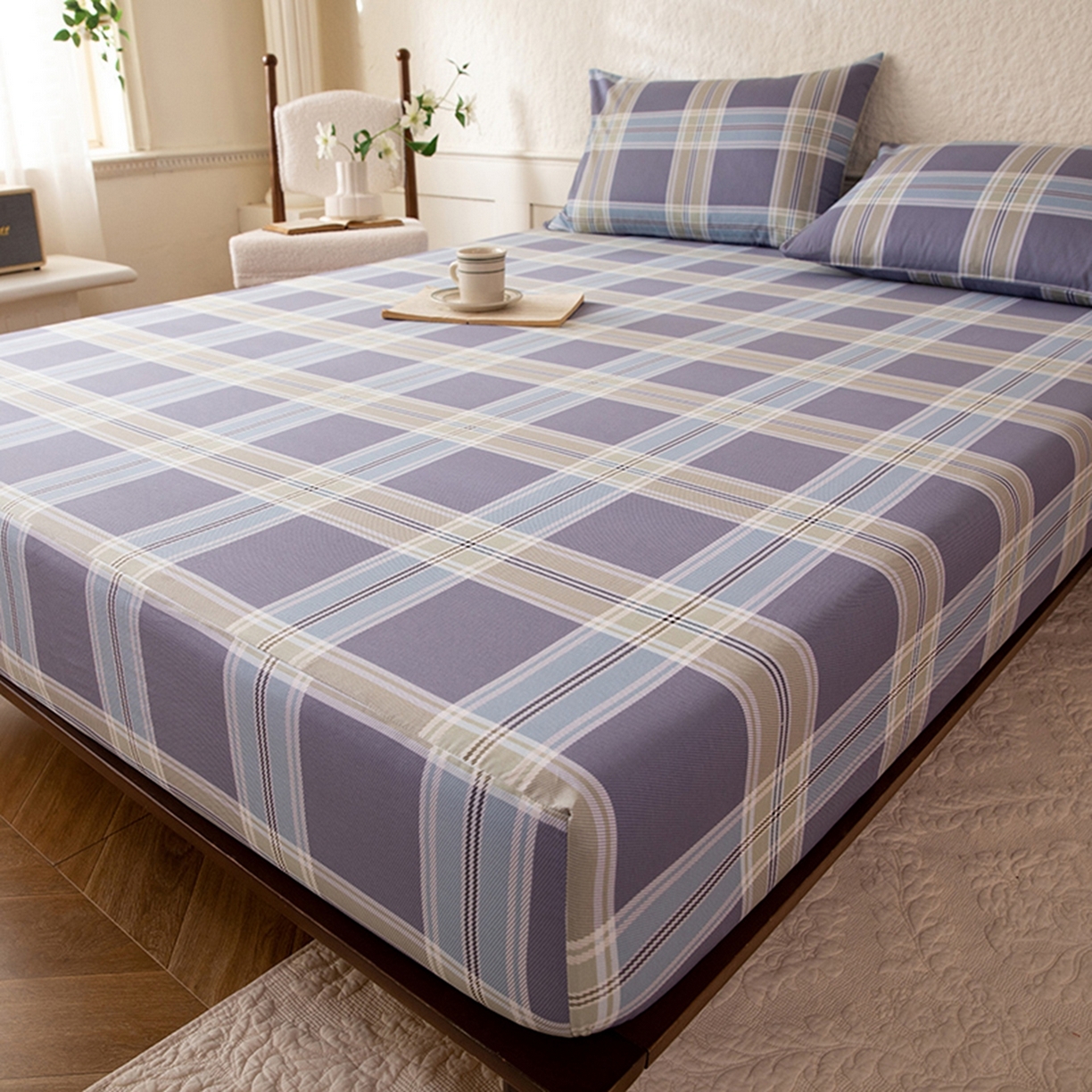 91家纺网 家纺一手货源 找家纺 八十八家纺 2026新款无印风全棉纯棉斜纹条格单床笠床笠单件单品床笠 山月