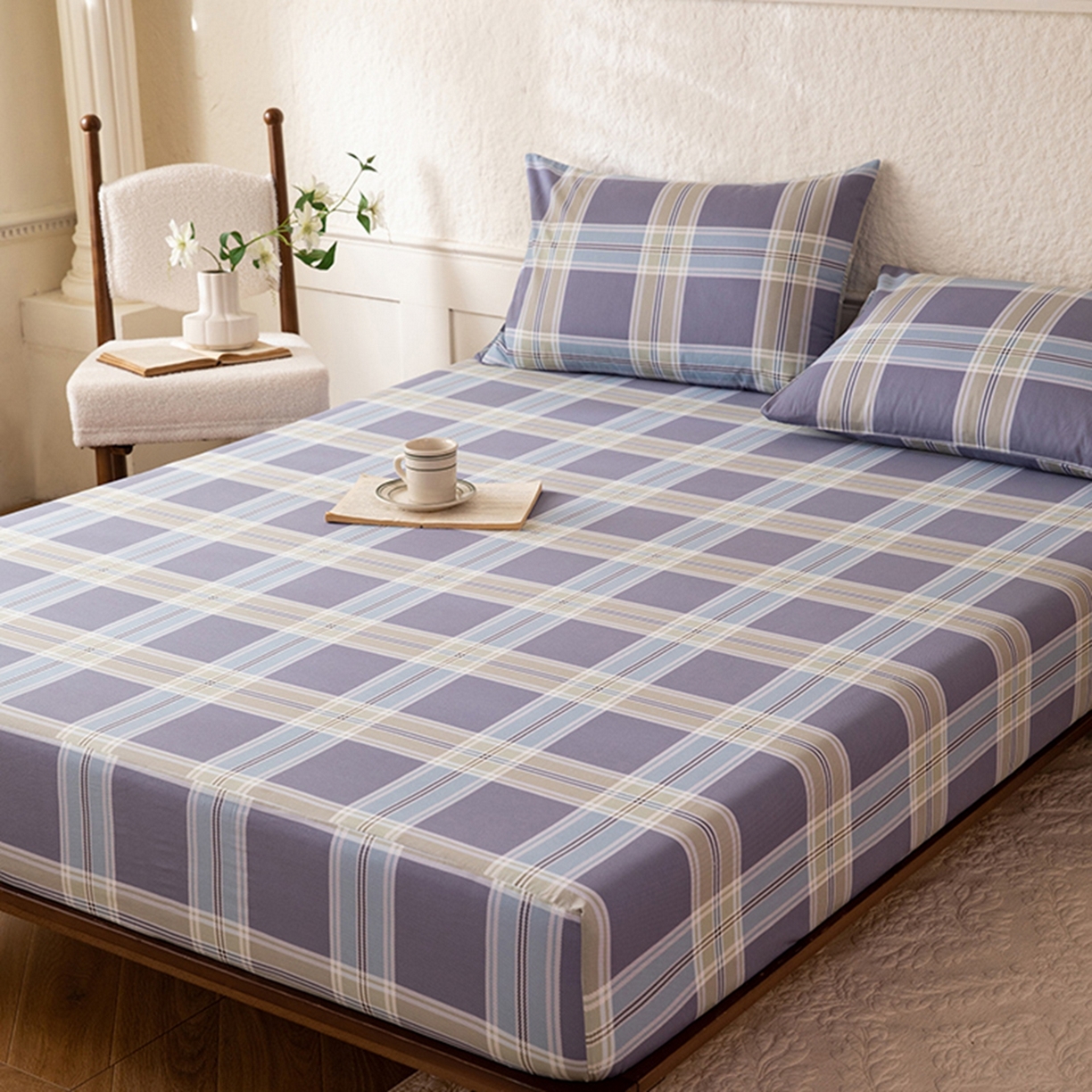 91家纺网 家纺一手货源 找家纺 八十八家纺 2026新款无印风全棉纯棉斜纹条格单床笠床笠单件单品床笠 山月