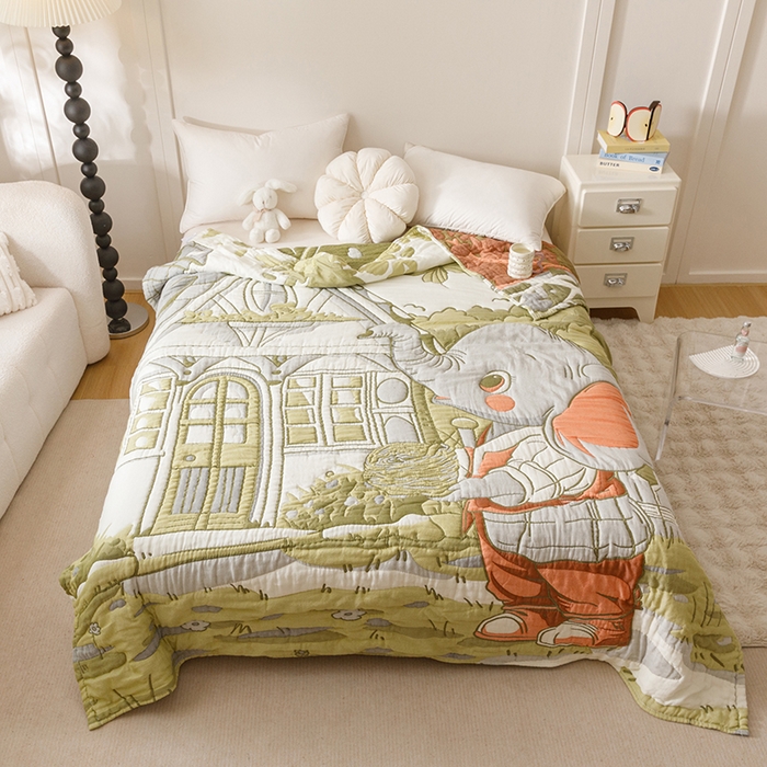 91家纺网 家纺一手货源 找家纺 朴尔家纺-毛巾被 2026年纯棉云朵棉十层加厚清柔纱布泡芙被 勤劳小象