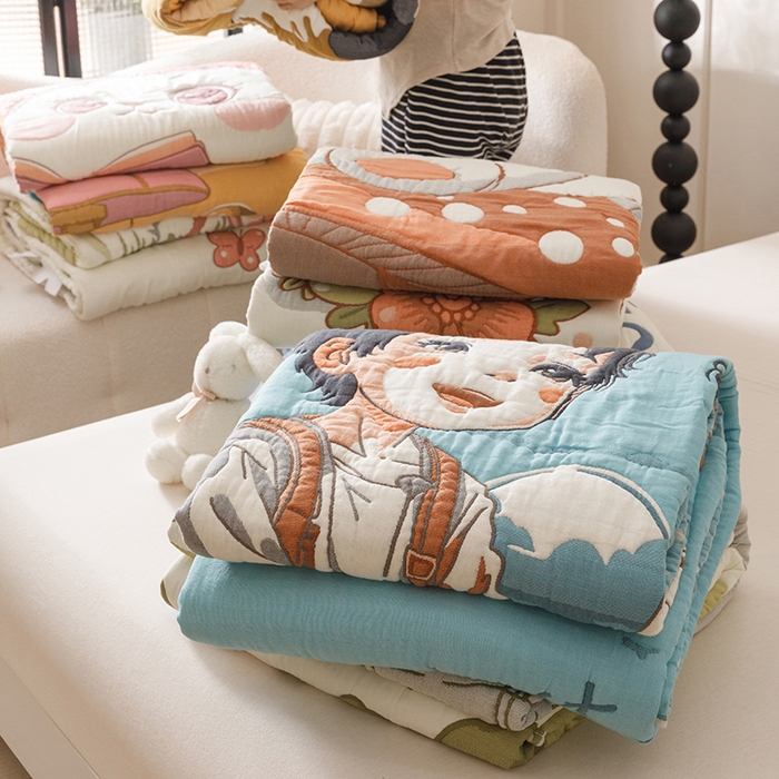 91家纺网 家纺一手货源 找家纺 朴尔家纺-毛巾被 2026年纯棉云朵棉十层加厚清柔纱布泡芙被 组合图仅供展示