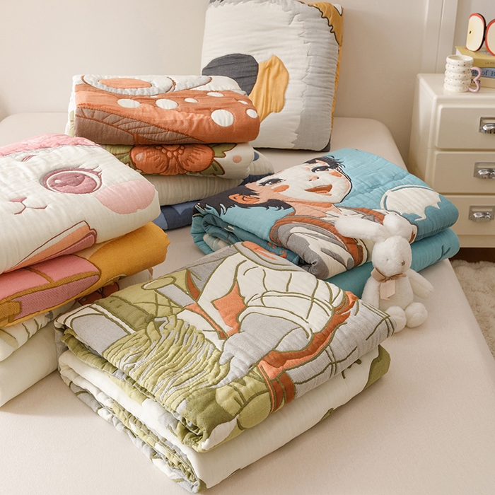 91家纺网 家纺一手货源 找家纺 朴尔家纺-毛巾被 2026年纯棉云朵棉十层加厚清柔纱布泡芙被 组合图仅供展示