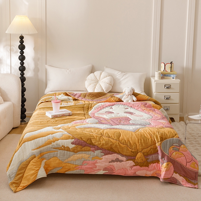 91家纺网 家纺一手货源 找家纺 朴尔家纺-毛巾被 2026年纯棉云朵棉十层加厚清柔纱布泡芙被 如意兔