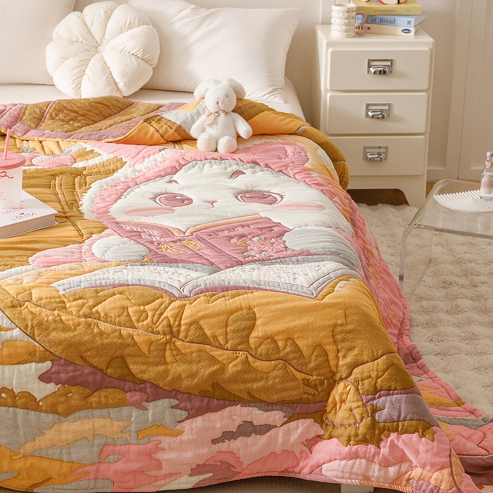 91家纺网 家纺一手货源 找家纺 朴尔家纺-毛巾被 2026年纯棉云朵棉十层加厚清柔纱布泡芙被 如意兔