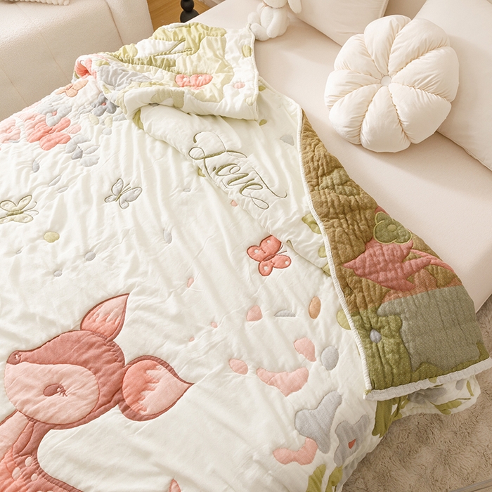 91家纺网 家纺一手货源 找家纺 朴尔家纺-毛巾被 2026年纯棉云朵棉十层加厚清柔纱布泡芙被 蝴蝶梅花鹿