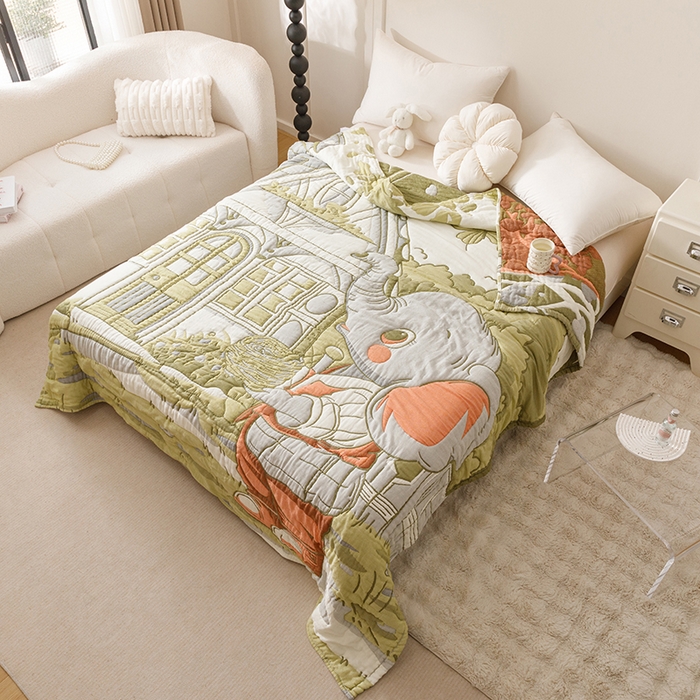 91家纺网 家纺一手货源 找家纺 朴尔家纺-毛巾被 2026年纯棉云朵棉十层加厚清柔纱布泡芙被 勤劳小象