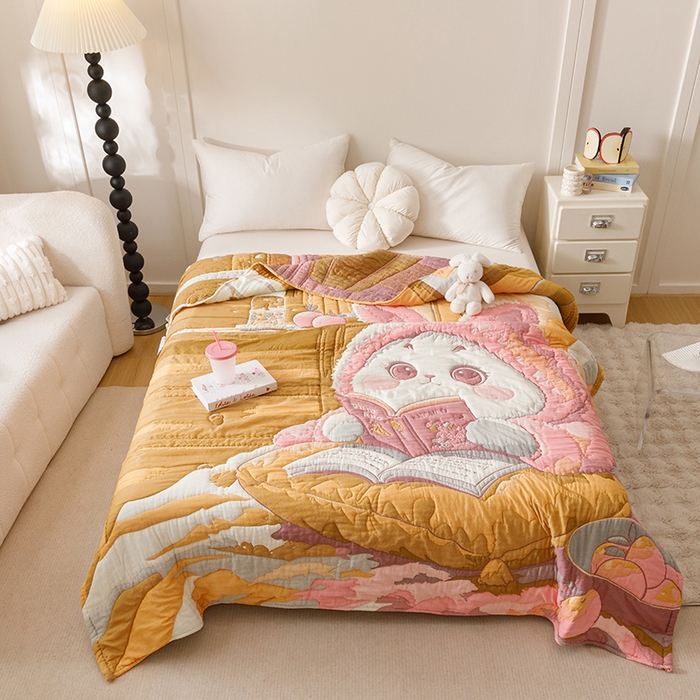 朴尔家纺-毛巾被 2026年纯棉云朵棉十层加厚清柔纱布泡芙被 如意兔