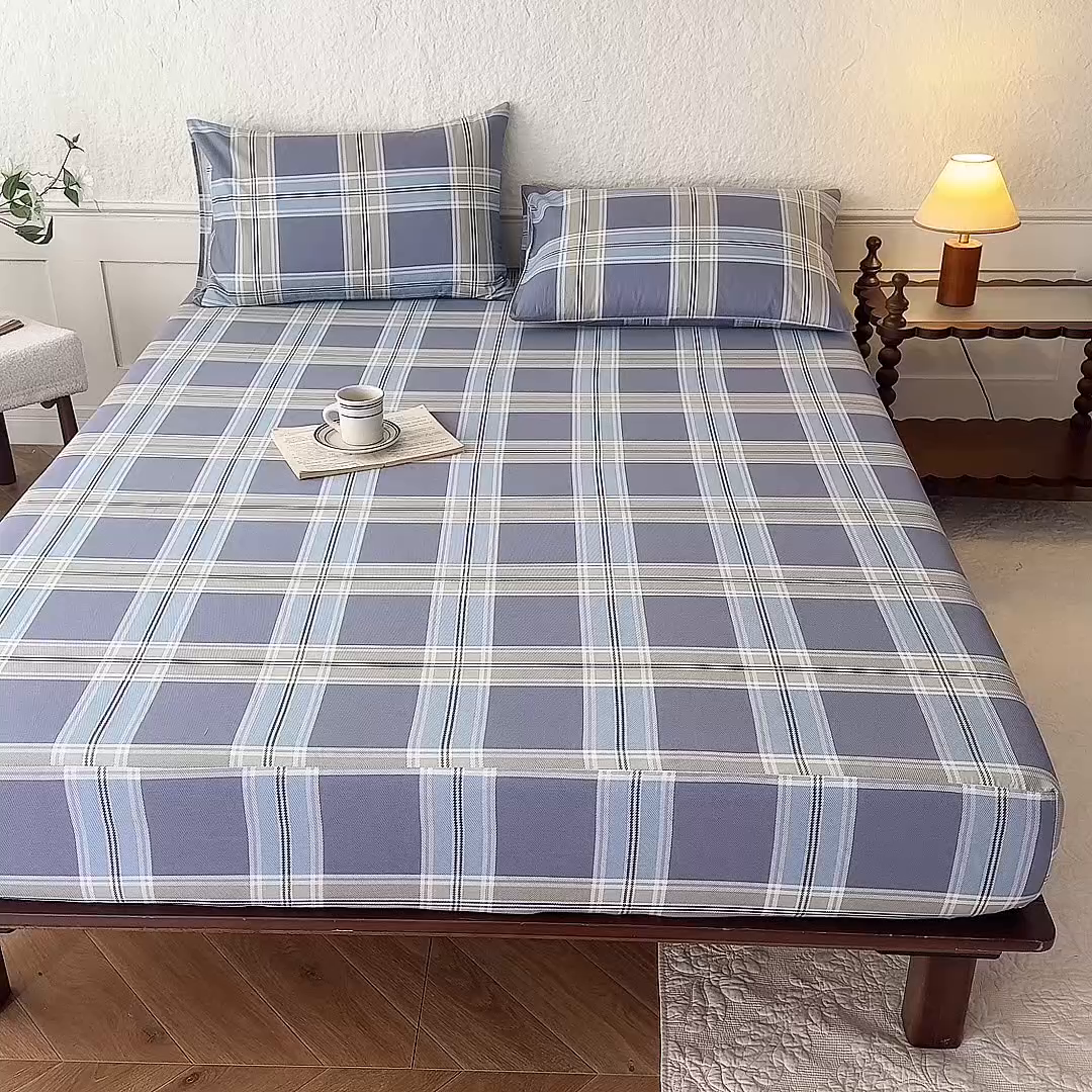 91家纺网 家纺一手货源 找家纺 八十八家纺 2026新款无印风全棉纯棉斜纹条格单床笠床笠单件单品床笠 山月