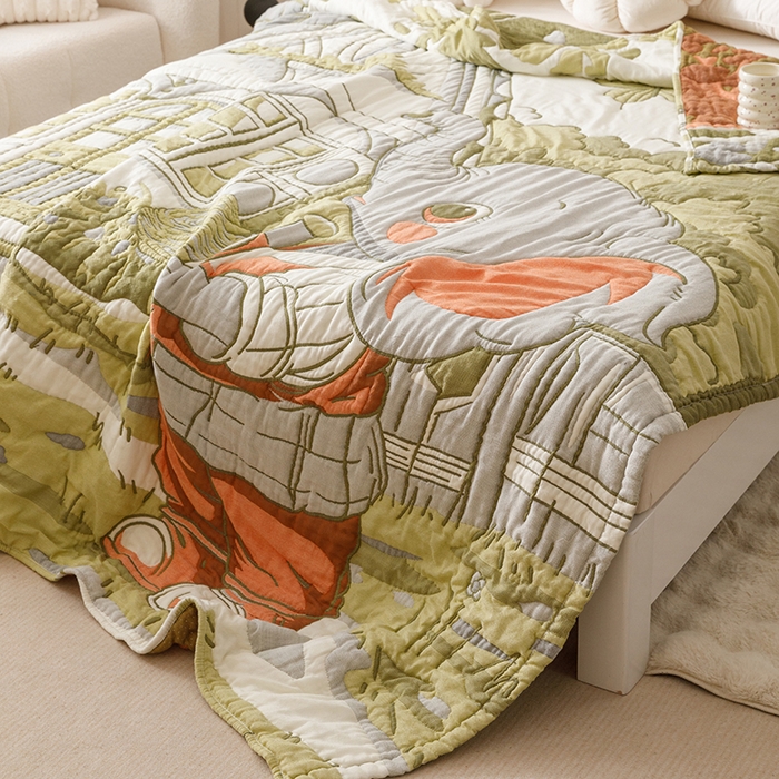 91家纺网 家纺一手货源 找家纺 朴尔家纺-毛巾被 2026年纯棉云朵棉十层加厚清柔纱布泡芙被 勤劳小象