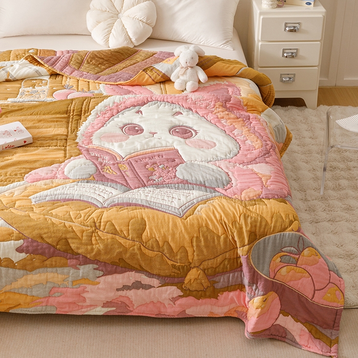 91家纺网 家纺一手货源 找家纺 朴尔家纺-毛巾被 2026年纯棉云朵棉十层加厚清柔纱布泡芙被 如意兔