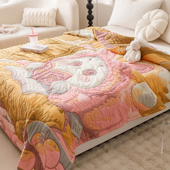 91家纺网 家纺一手货源 找家纺 朴尔家纺-毛巾被 2026年纯棉云朵棉十层加厚清柔纱布泡芙被 如意兔