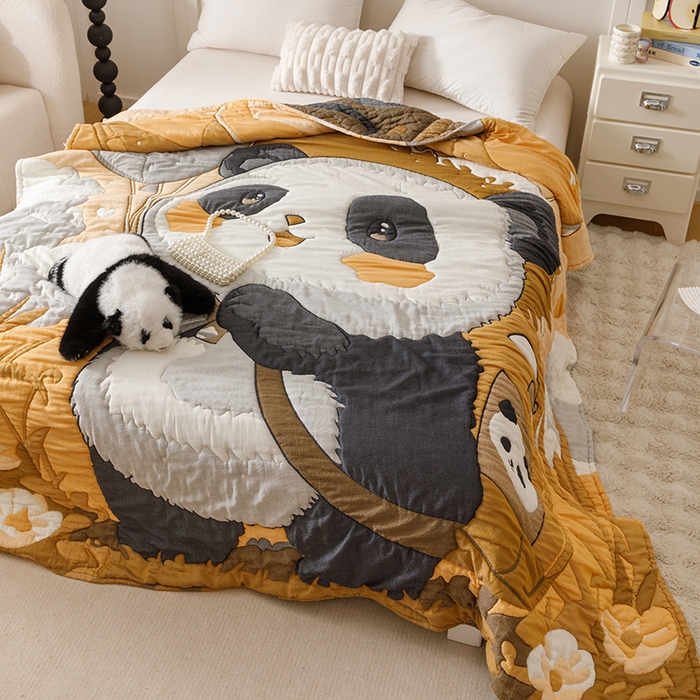 91家纺网 家纺一手货源 找家纺 朴尔家纺-毛巾被 2026年纯棉云朵棉十层加厚清柔纱布泡芙被 气球熊猫