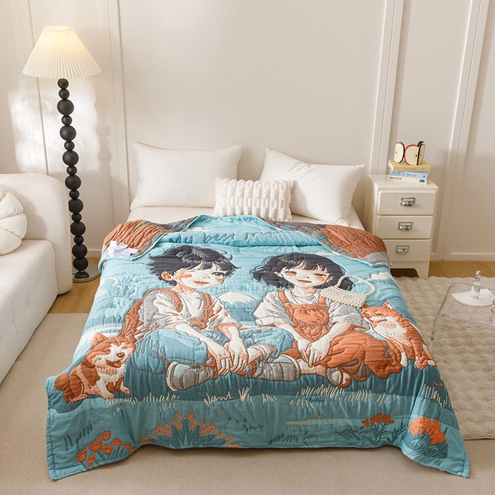 朴尔家纺-毛巾被 2026年纯棉云朵棉十层加厚清柔纱布泡芙被 青梅和竹马