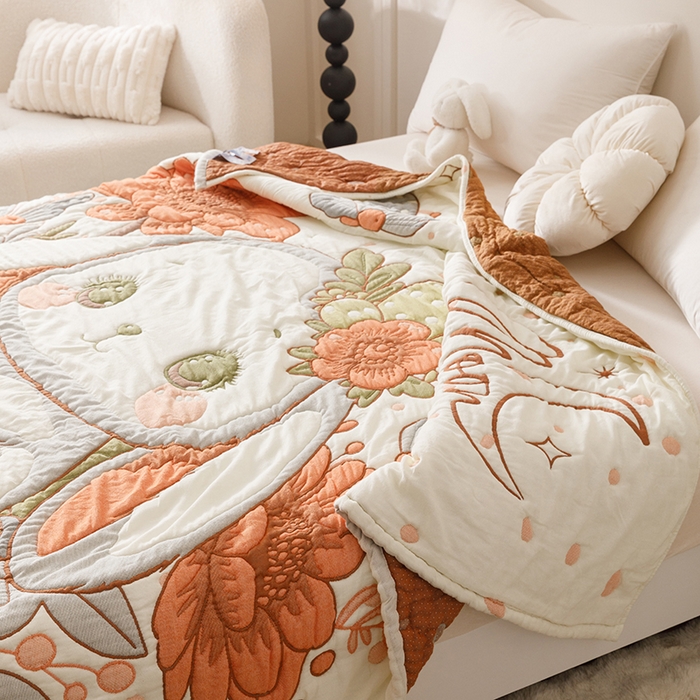 91家纺网 家纺一手货源 找家纺 朴尔家纺-毛巾被 2026年纯棉云朵棉十层加厚清柔纱布泡芙被 森林兔