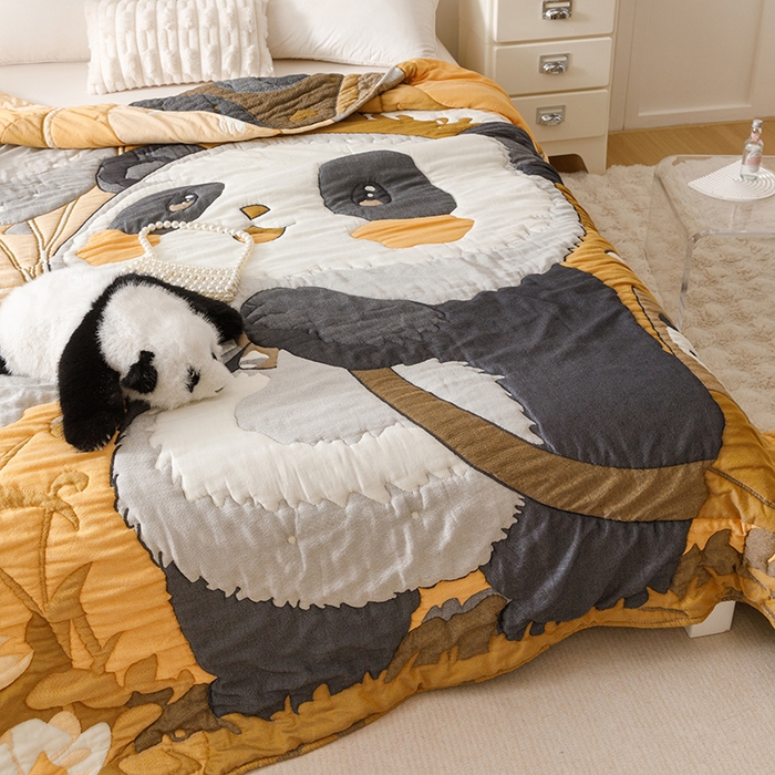 91家纺网 家纺一手货源 找家纺 朴尔家纺-毛巾被 2026年纯棉云朵棉十层加厚清柔纱布泡芙被 气球熊猫