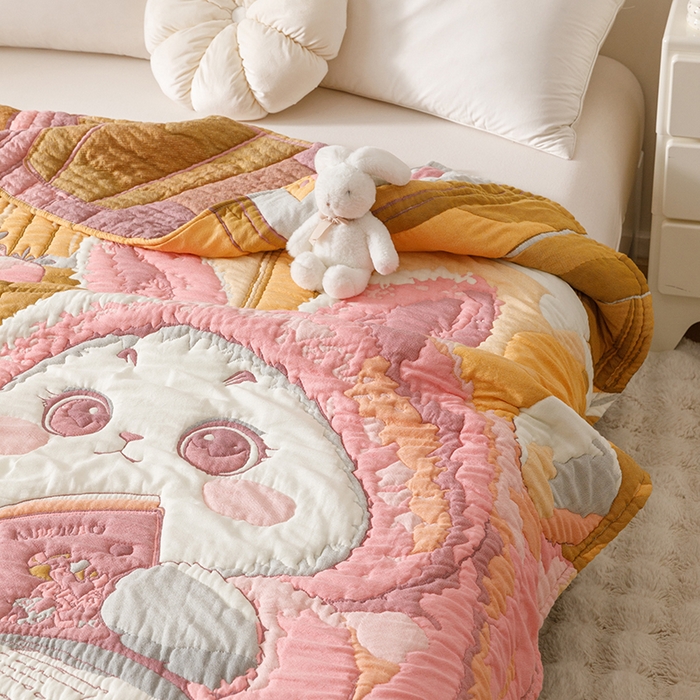 91家纺网 家纺一手货源 找家纺 朴尔家纺-毛巾被 2026年纯棉云朵棉十层加厚清柔纱布泡芙被 如意兔