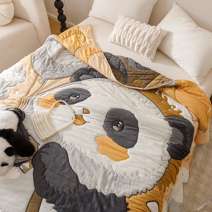 91家纺网 家纺一手货源 找家纺 朴尔家纺-毛巾被 2026年纯棉云朵棉十层加厚清柔纱布泡芙被 气球熊猫