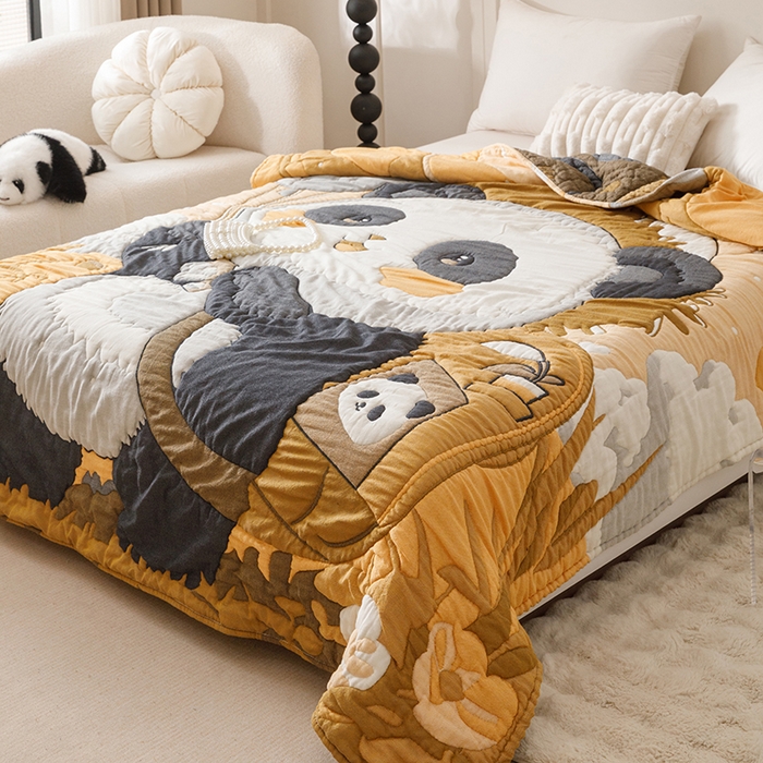 91家纺网 家纺一手货源 找家纺 朴尔家纺-毛巾被 2026年纯棉云朵棉十层加厚清柔纱布泡芙被 气球熊猫